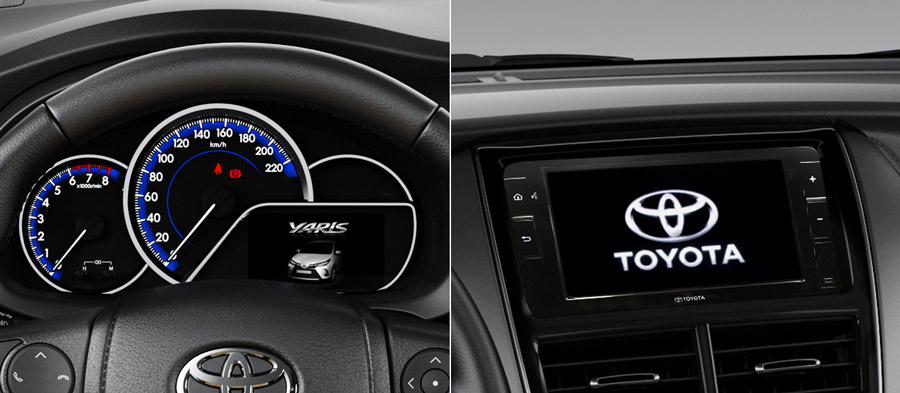 Đồng hồ và màn hình hiển thị đa thông tin kèm đầu DVD cảm ứng trên xe Toyota Yaris